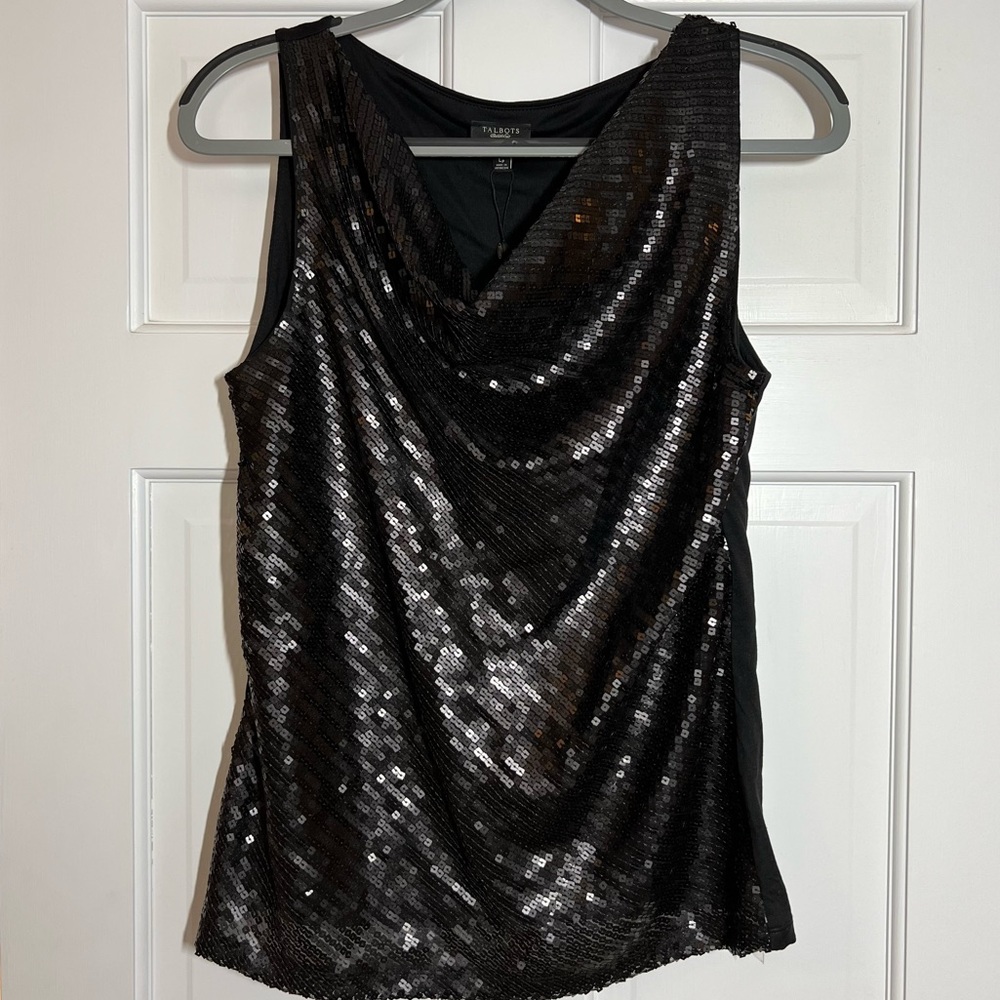 Talbots Sequin Top Cowl Neck Size Large Petite Holiday Party NWT